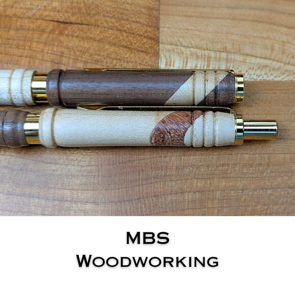 Handcrafted Wood Pen + Mechanical Pencil Set Walnut & Maple Click Style USA - Picture 3 of 7